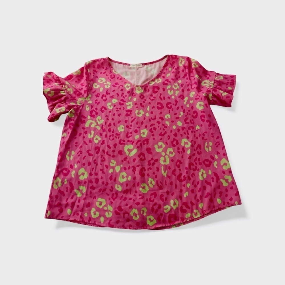 Vibrant Pink and Green womens Blouse